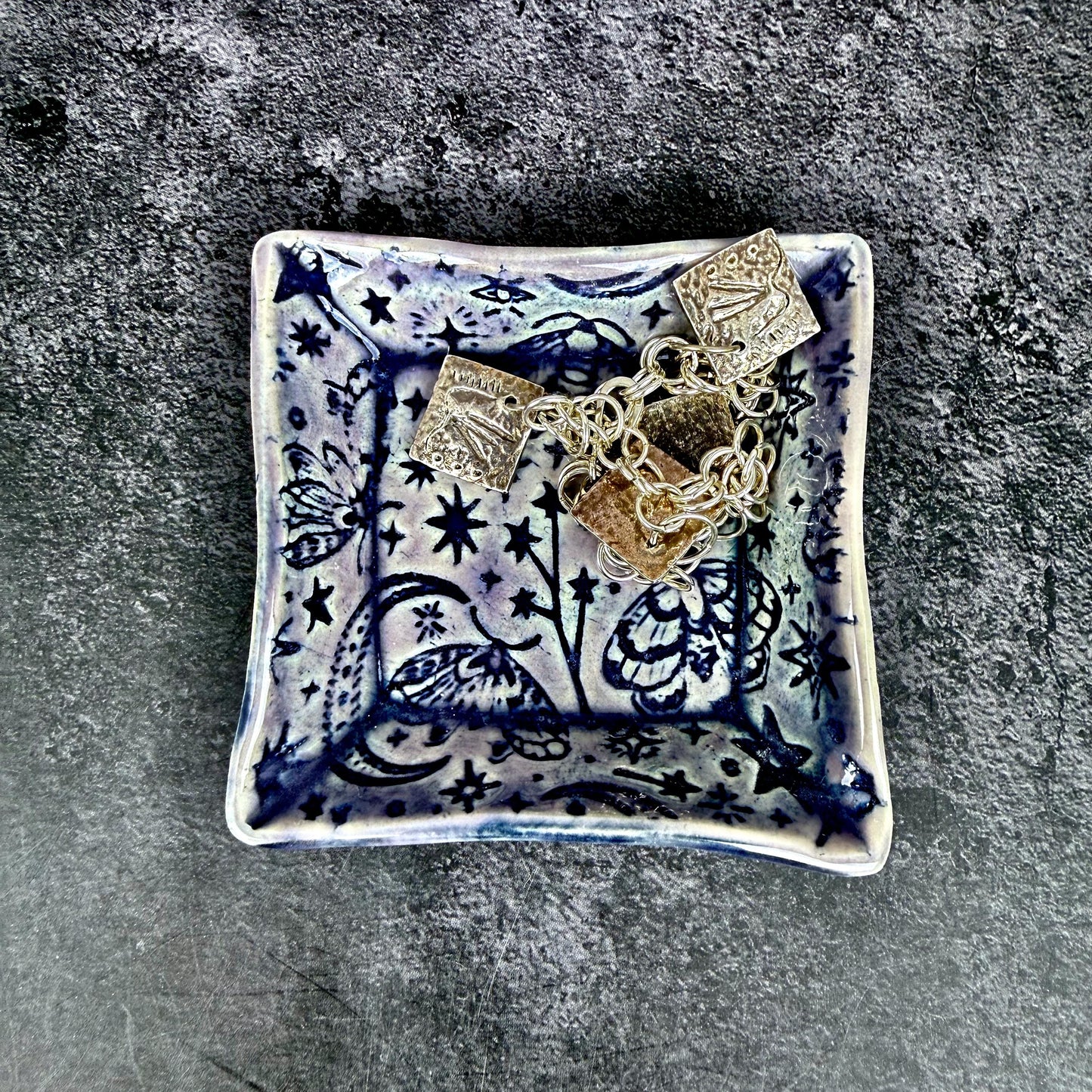 Lavender and Purple Trinket Dishes with Moth Pattern