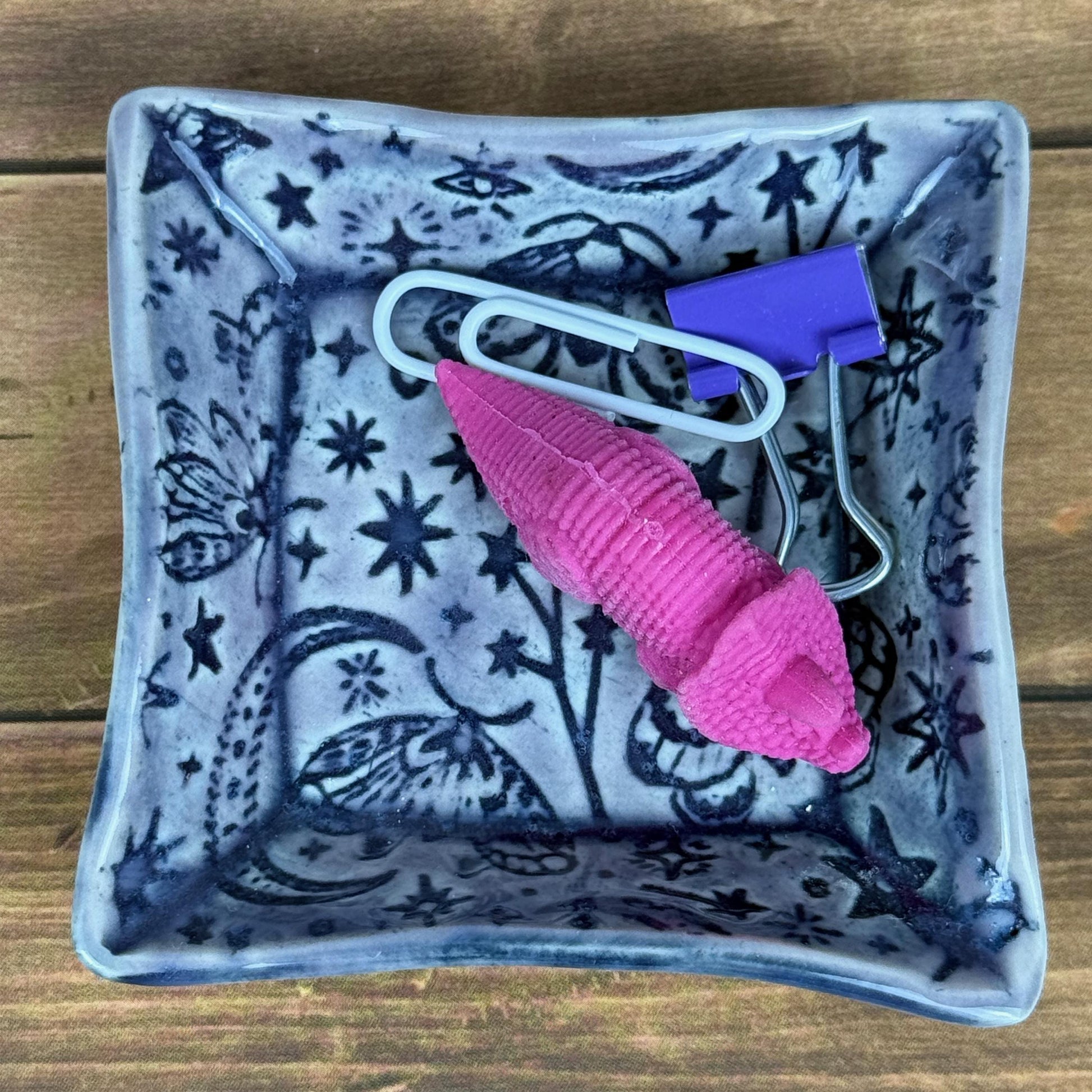 Lavender and Purple Trinket Dishes with Moth Pattern