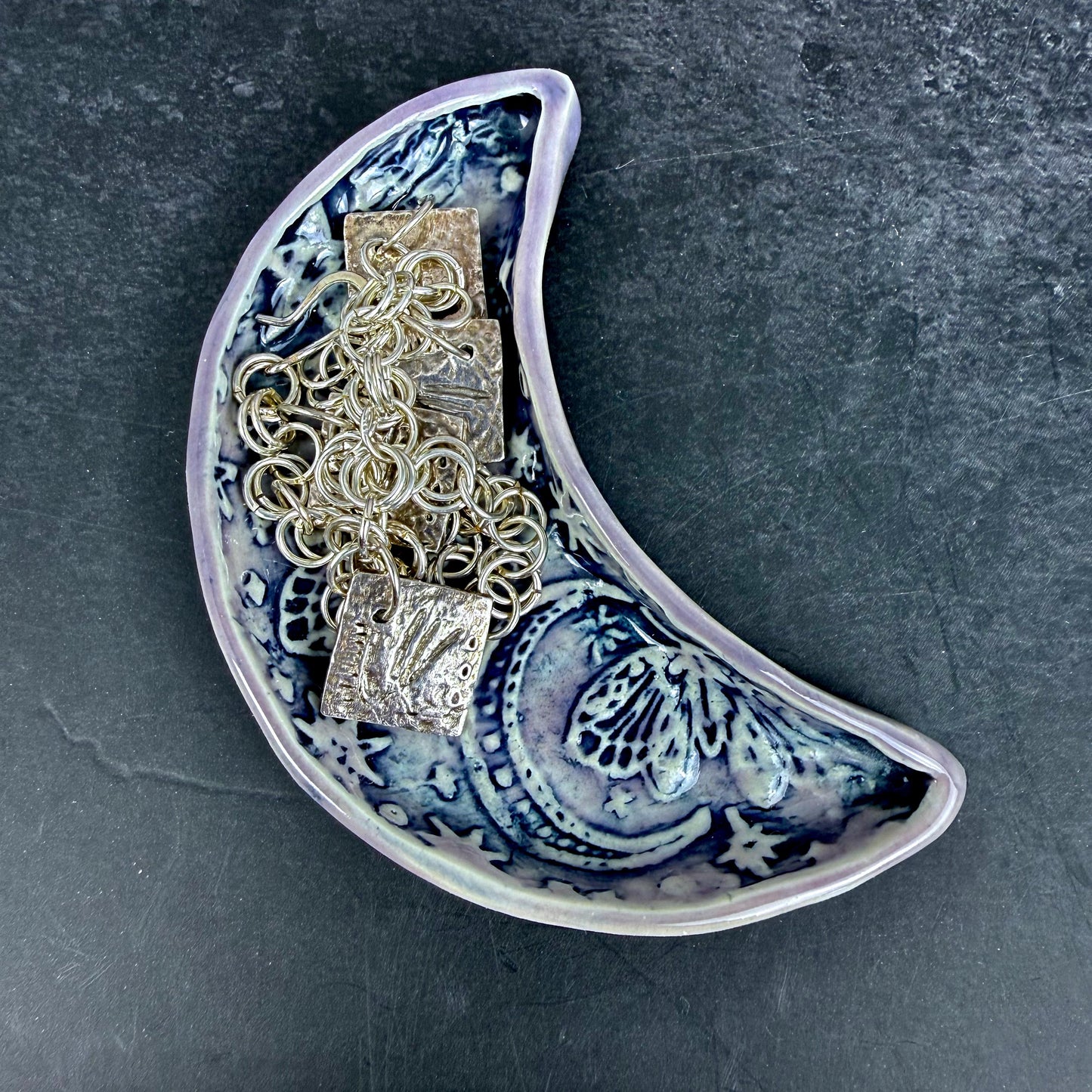 Lavender and Purple Trinket Dishes with Moth Pattern