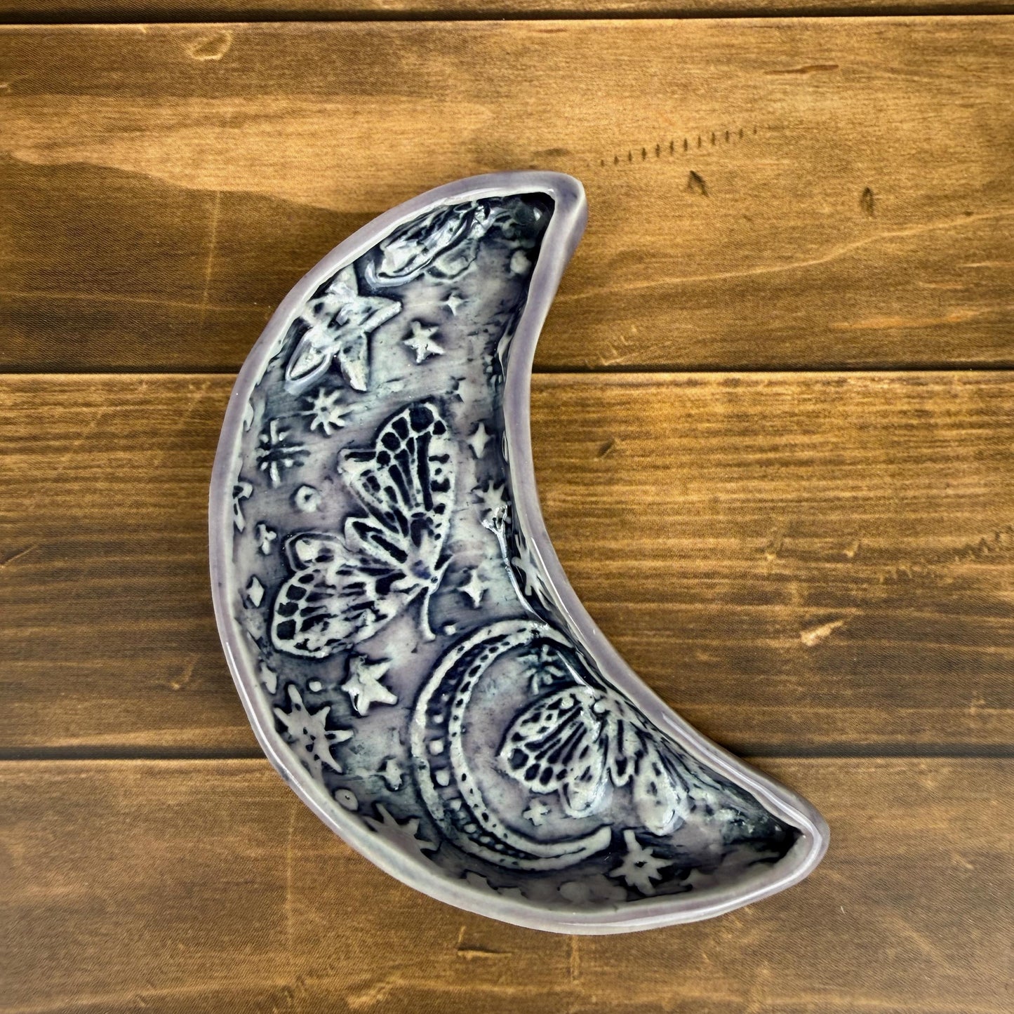 Lavender and Purple Trinket Dishes with Moth Pattern