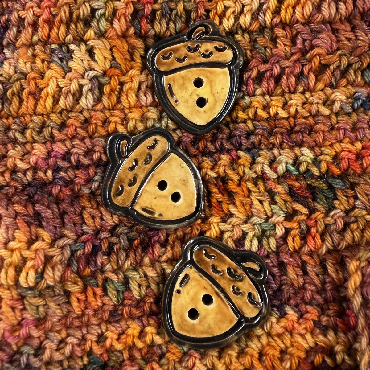 3 Golden Brown Acorn Buttons