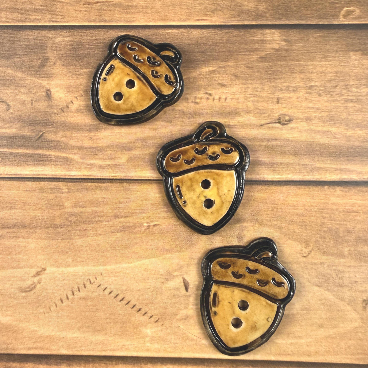 3 Golden Brown Acorn Buttons