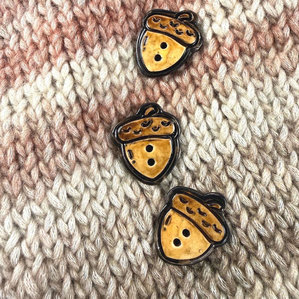 3 Golden Brown Acorn Buttons