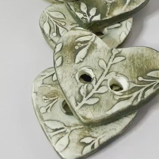 Green Floral Heart Button