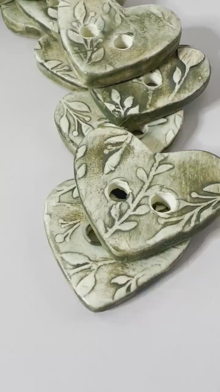Green Floral Heart Button