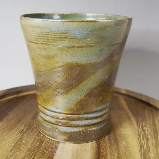 Green, Brown, and Blue Brown Stoneware Tumbler