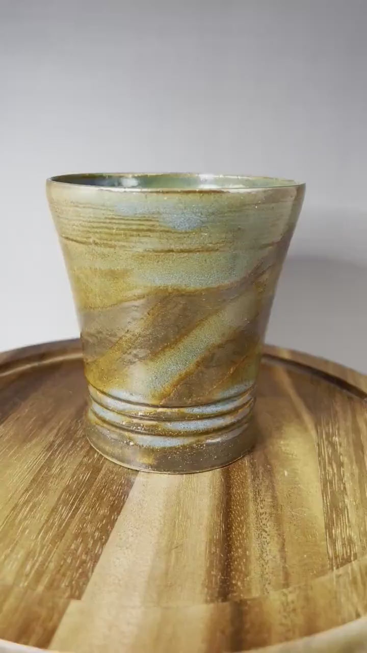 Green, Brown, and Blue Brown Stoneware Tumbler