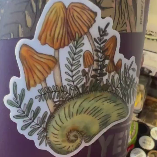 Orange Mushrooms with Plants 2.5" Vinyl Sticker