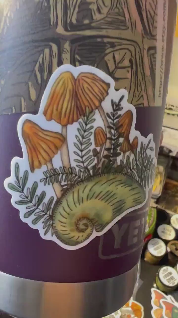 Orange Mushrooms with Plants 2.5" Vinyl Sticker