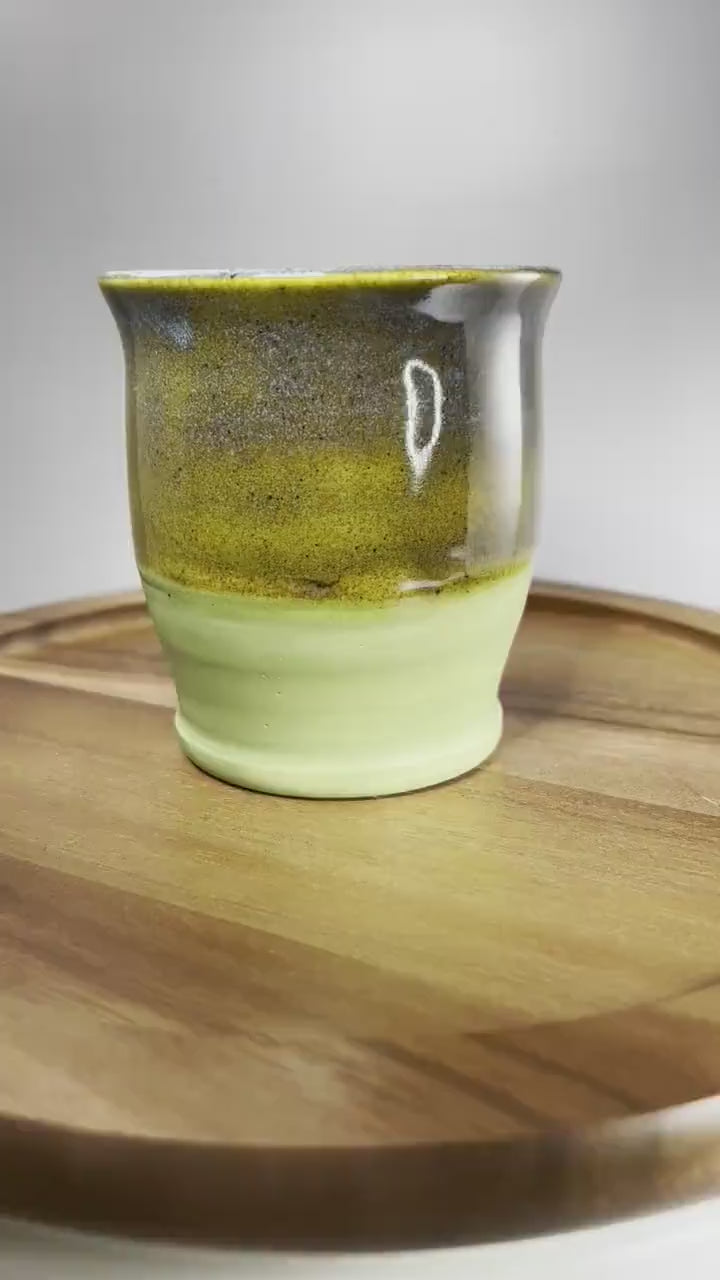 Speckled Olive and Bright Green Stoneware Tumbler